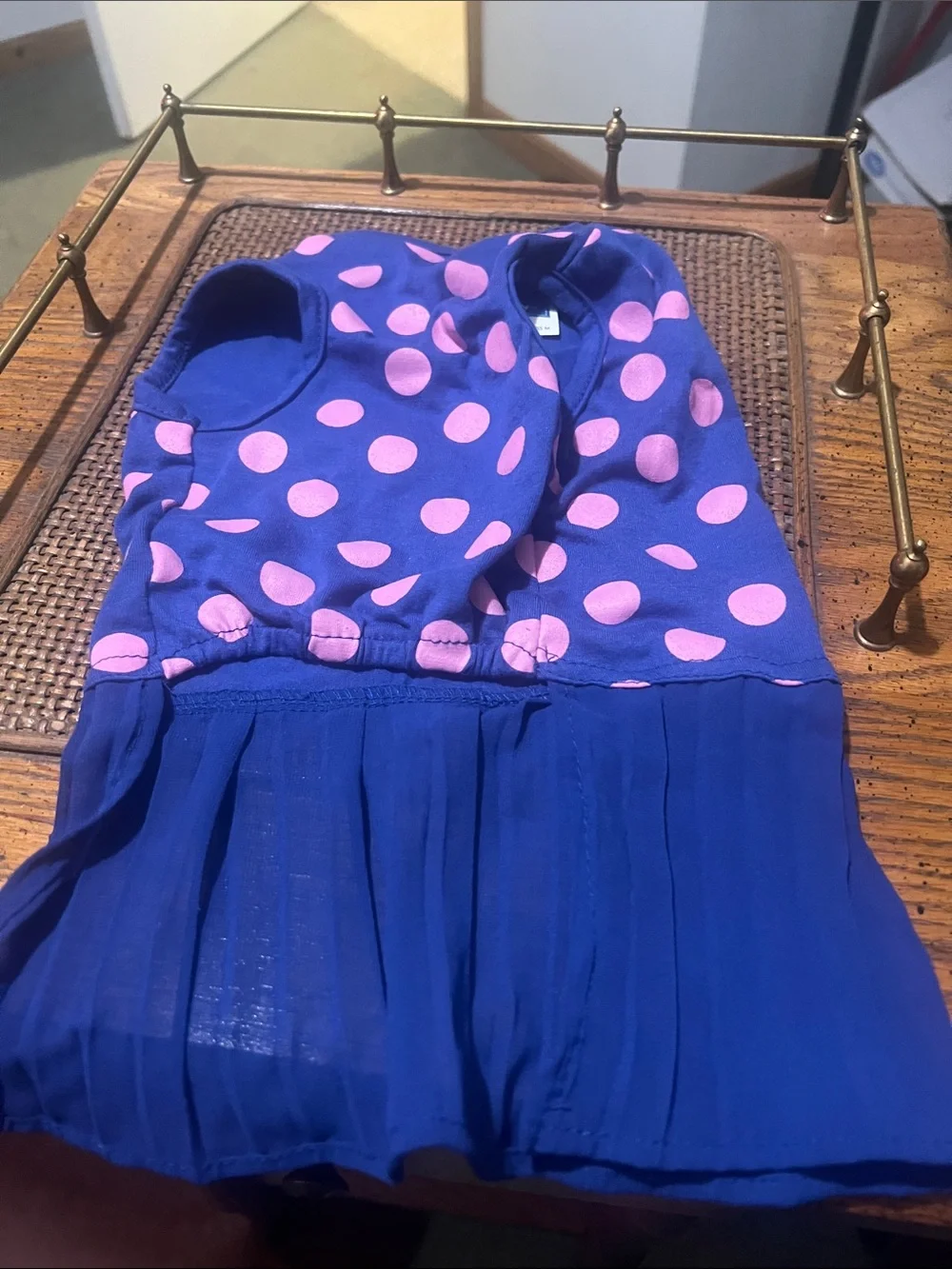 Top Paw Blue Polka Dot Dog Dress with Pink Dots